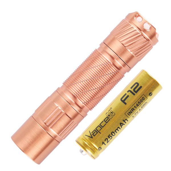 Convoy T3 copper AA 14500 flashlight with Vapcell F12 1250mAh 14500 battery